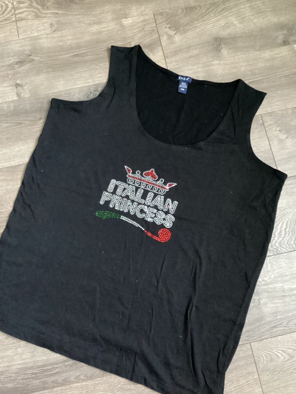 Black Sleeveless 'Italian Princess' Rhinestone Tank women’s size 2xl